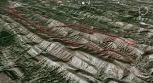Aerial view to the northwest of the Buckeye Caney trail using Google Earth imagery.